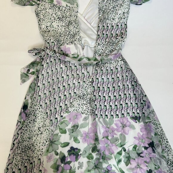 DKNY Womens size 6p Floral Printed Short Sleeves Faux Lined High low Wrap Dress - Picture 14 of 16